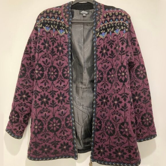 Wool-Cotton Icelandic Design Zip Cardigan Fully Lined Double Zipper - Picture 8 of 14